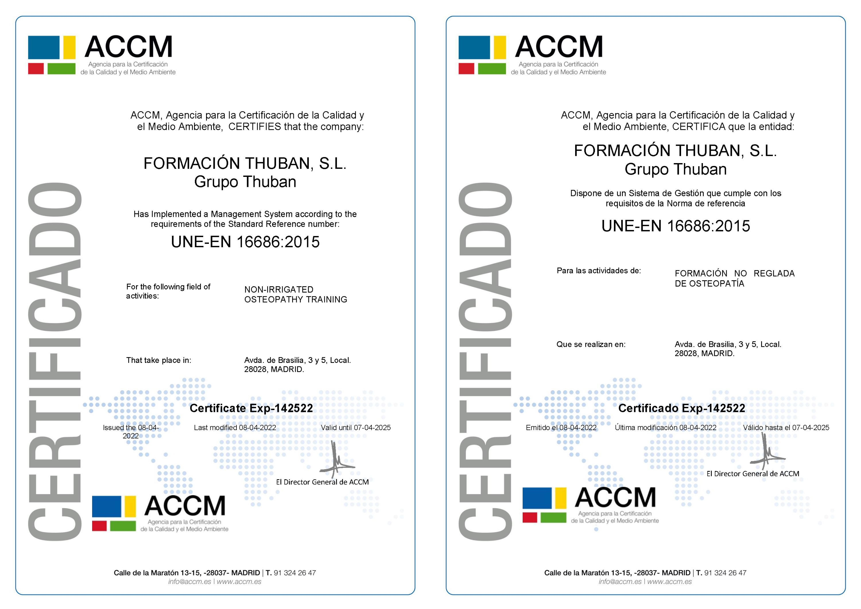 CHS 6 Certificado Norma Europea EN ISO 20471 y EN ISO 13688